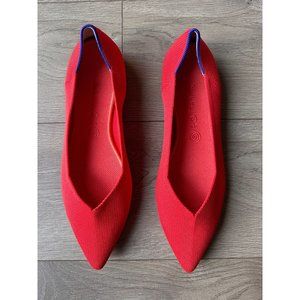 Rothy's Point Chili RED Solid Blue Halo Knit Womens Ballet Flats Shoes 12.5